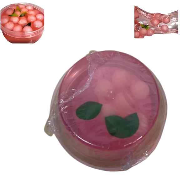 Pink Peach Bead Clear Slime, 60ml Transparent Crystal Slime with Foam Balls, Stress Relief DIY Toy for Kids Pink