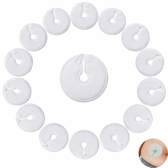 Lsupdaol 14 Packs Soft g Tube Pads Holder Abdominal Feeding g Tube Button Cotton Pads Covers for Nursing Care(White)