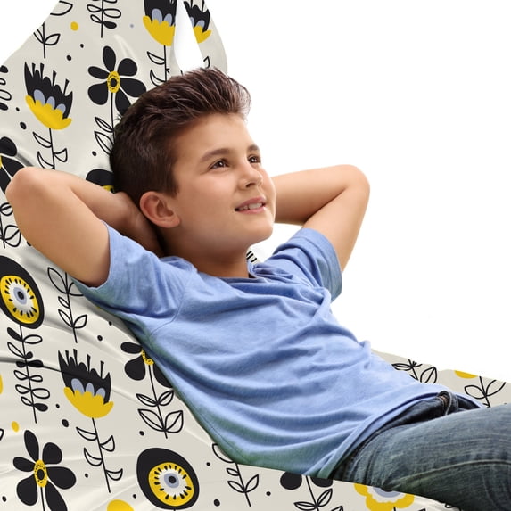 Abstract Lounger Chair Bag, Continuous Pattern of Surreal Design Flowers, High Capacity Storage with Handle Container, Lounger Size, Champagne Yellow, by Ambesonne