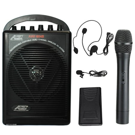 Wireless Mic For Pa Audio2000 AWP-604BHL 25W Portable All-In-One Dual Channel Wireless Rechargeable PA System with Handheld, Headset & Lapel ()