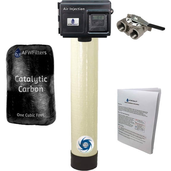 AFWFilters Air Injection Gold 10 with Fleck 2510SXT Vortech Tank and 1" Bypass - AIG10V-25SXT - For Iron Hydrogen Sulfide Rotten Egg Odor Manganese