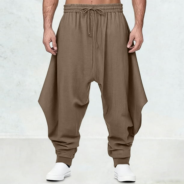 Ceisia Men's Trendy Solid Color Gift Plus Size Elastic Drawstring Waist Ankle Tied Casual Harem Pants