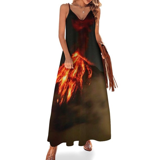 Vestido suelto sin mangas con efecto erupción volcánica brillante, vestido sexy de verano para mujer