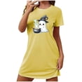 thumbnail image 2 of Sakmal Womens Moomoo Nightgowns Lightweight Spooky Season Yellow Short Nightshirt Ghost Print Short Sleeve Nightgowns for Women, 2 of 5
