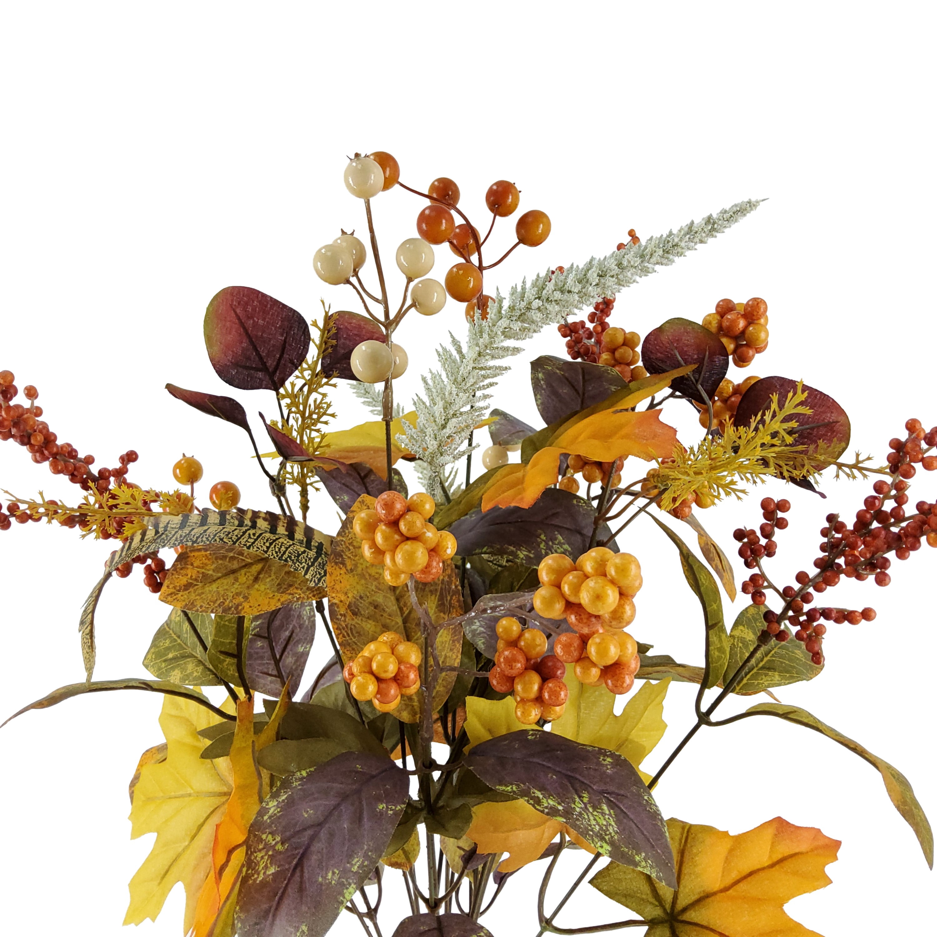 Mainstays 22.5 inch Indoor Artificial Berry Maple Leaves Bouquet, Orange Color
