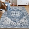 thumbnail image 4 of 4x6 Area Rugs for Living Room: Washable Rug Soft Vintage Boho Medallion Carpet Indoor Floor Non-Slip Stain Resistant Large Carpets for Bedroom Dining Room Farmhouse Nursery Home Office Blue, 4 of 18