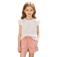 thumbnail image 2 of Girls 2 Piece Outfits Children Summer Sets Little Girls Short Sleeve T Shirt Elastic Waist Drawstring Shorts Solid Color Soft Comfortable Stretchy Sports Pink 8-9 Years, 2 of 7