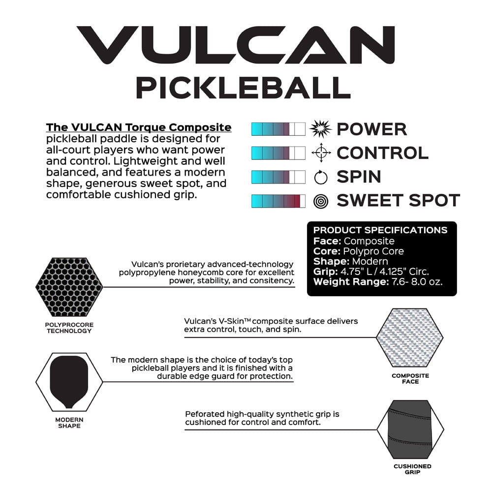 Vulcan Torque Composite Pickleball Paddle (Red/Blue)