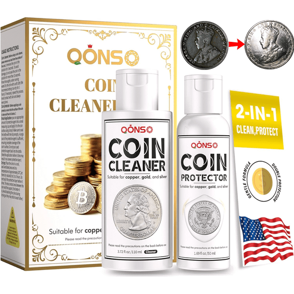 QONS Coin Cleaner and Protector Kit Solution for Cleaning All Coins, Gold Coins, Silver Coin, Vintage Coin, Coin Cleaner Supplies for Collectors