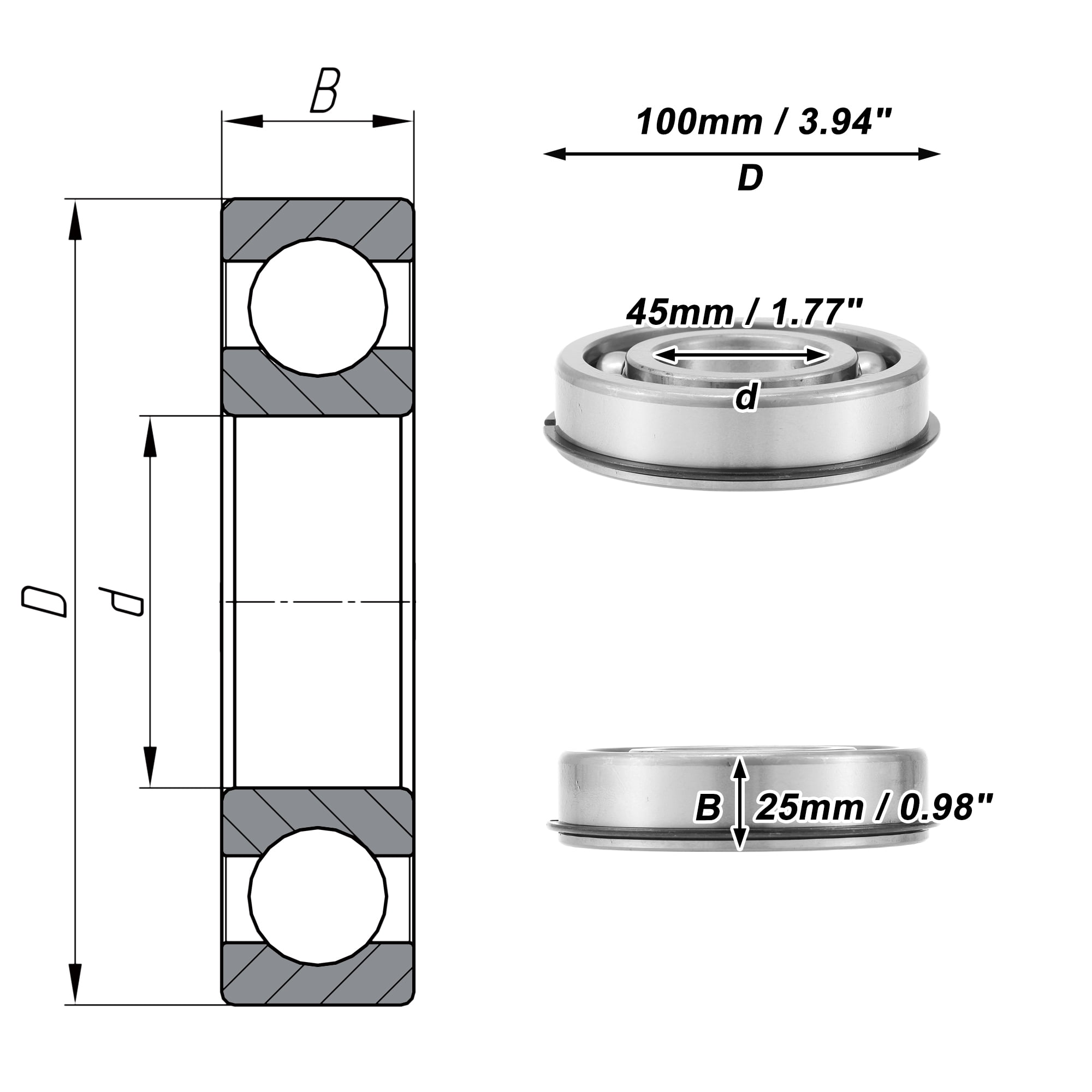 Unique Bargains 6309NR Deep Groove Ball Bearings 45x100x25mm P0 Open Type Lubricated Bearings 1 Pc Car Scooter Skateboard Wheel Universal Silver Tone