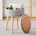 thumbnail image 5 of Storage Ottoman Linen Round Vanity Stool Tray Top Modern Foot Stool with Wood Legs Multifunctional Upholstered Foot Ottoman Rest for Living Room, Bathroom, Makeup (Grey), 5 of 20