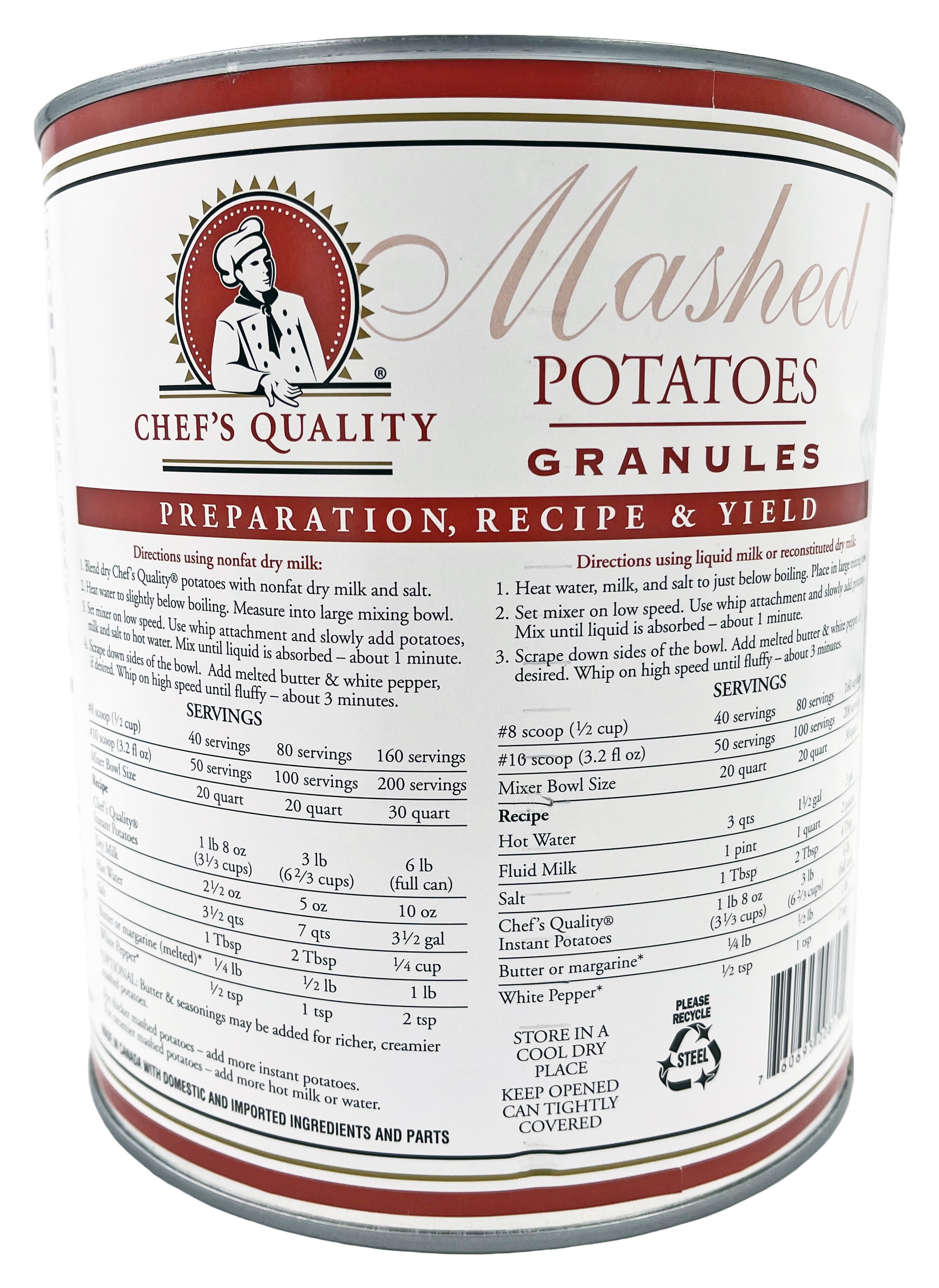 Chefs Quality Mashed Potato Granules | Kosher | 6 lb