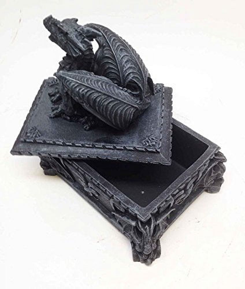 ROARING DRAGON ON TOMBSTONE SCULPTURE JEWELRY BOX DECORATIVE FIGURINE