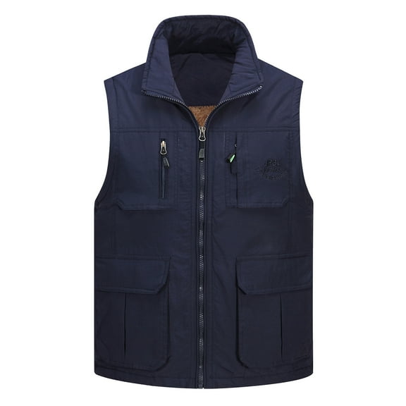 YODETEY Men'S Outdoor Vest Leisure Jacket Lightweight Vest with Zip Many Pockets Blue 16(XXXXL)