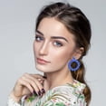 thumbnail image 4 of Pendientes colgantes de aro de bola de ratán para mujer, pendientes de rafia de mimbre de paja trenzada, accesorios de playa de verano, regalos, azul real, 4 of 5