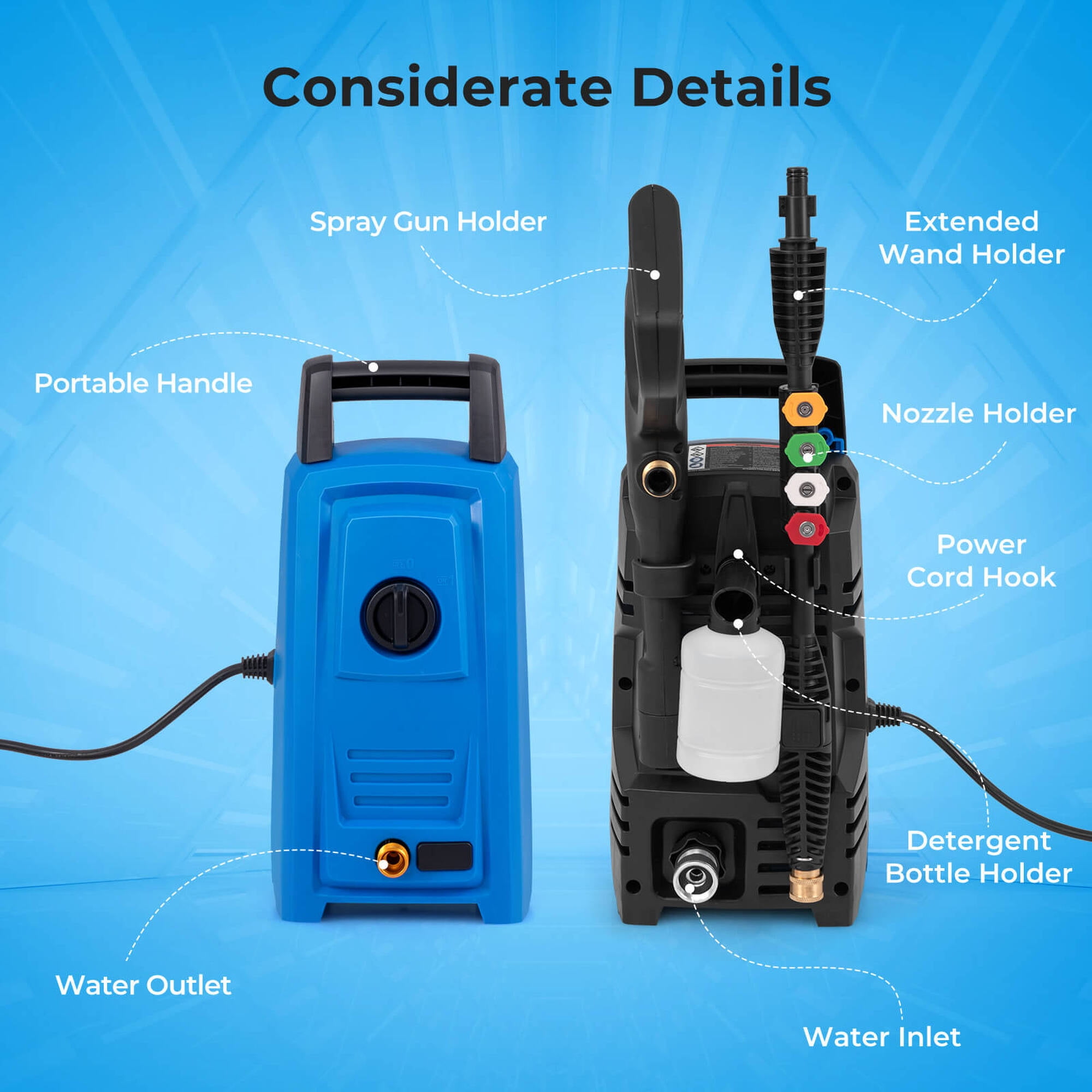 Ironmax Electric Pressure Washer with Wheels 5 Quick Connect Nozzles Soap Bottle spray gun