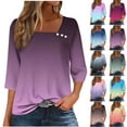 thumbnail image 2 of ShiShine Women's 3/4 Sleeve Shirts Square Neck Tops Gradient Color Dressy Casual Basic Tees T Shirts Blouses, 2 of 5