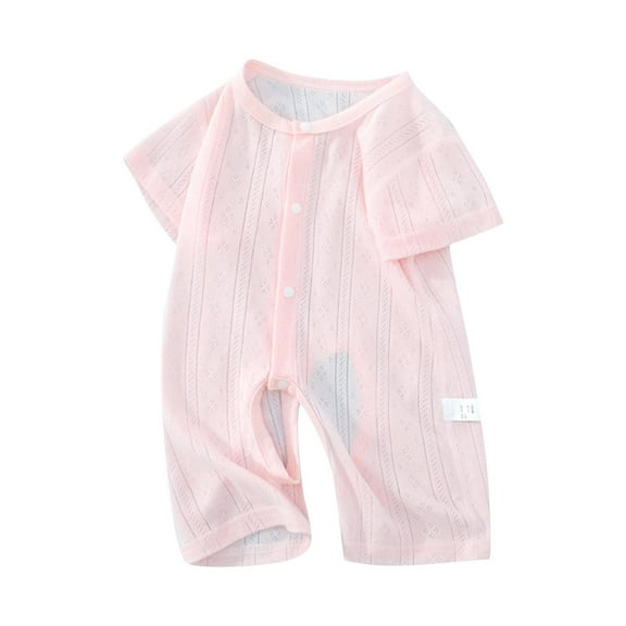 Busydd Baby Girl Clothes Solid Color Short Sleeve Unisex Baby Girl Romper Comfy Round Neck Button Baby Boy Summer Clothes Cotton Infant Newborn Girl Clothes 3-6 Months
