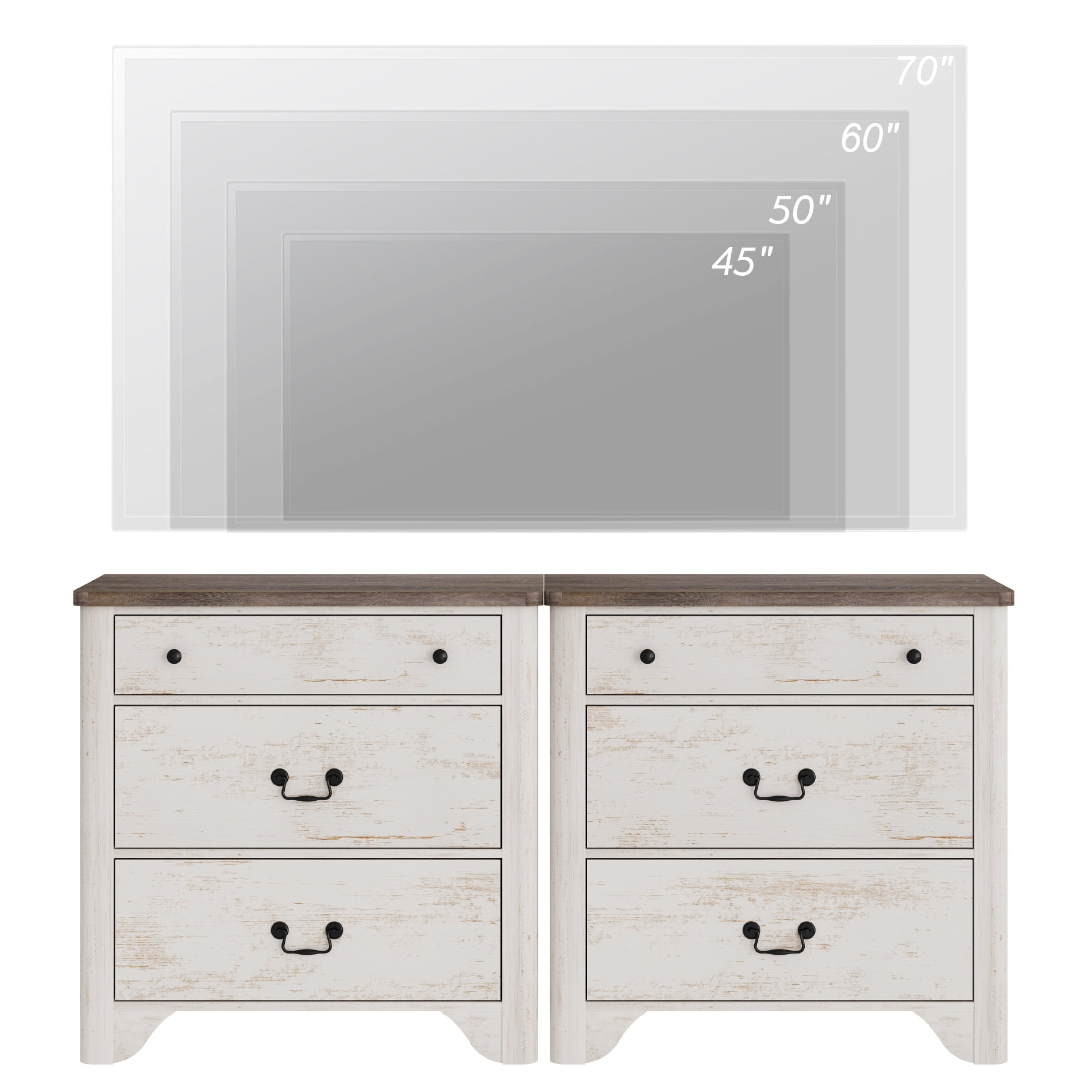 Farmhouse TV Stand For Tvs Up To 70", 2-In-1 TV Stands With 6 Drawers, Entertainment Center TV Console With Storage Cabinets For Living Room Bedroom