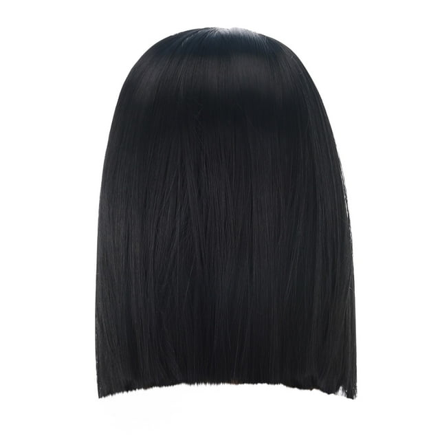Perruque Noire pour Femme à Frange, Longueur Moyenne Longue, Perruque Droite, Perruque