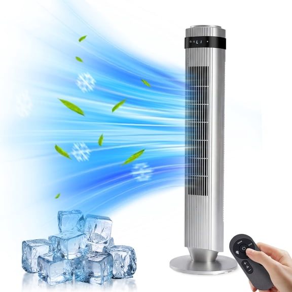 Simenmax Tower Fan, 36'' Bladeless Floor Fan with Remote, 12H Timer, 5 Speeds & 4 Modes, 28dB Quiet Standing Fan for Bedroom, Home, and Office,Gray