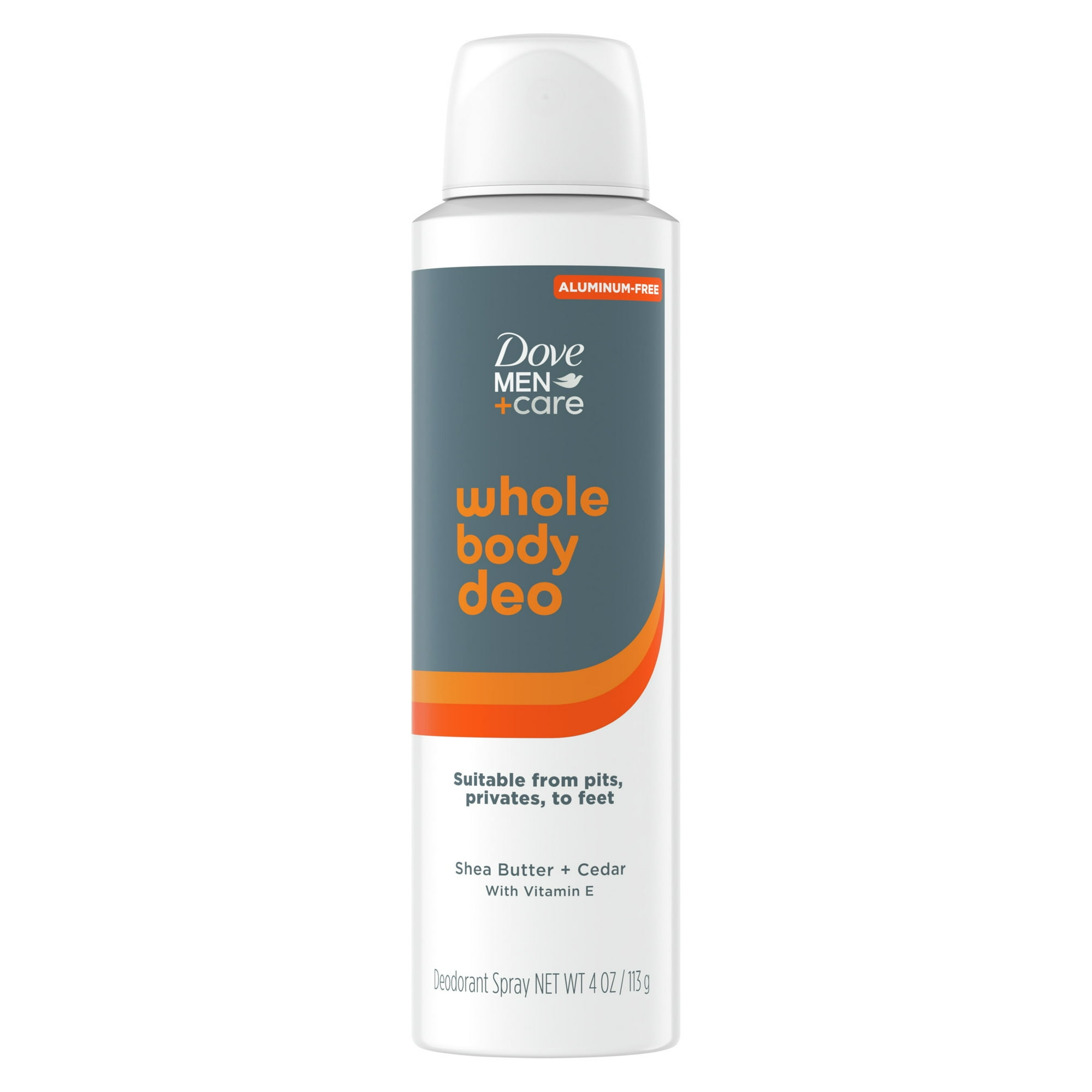 Dove Men+Care Whole Body Deo Aluminum-Free Deodorant Spray Suitable from Pits, Privates, to Feet Shea Butter + Cedar with Vitamin E, 4 oz
