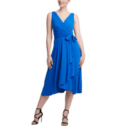 DKNY Womens Jersey Faux Wrap Handkerchief Dress, Blue, 4
