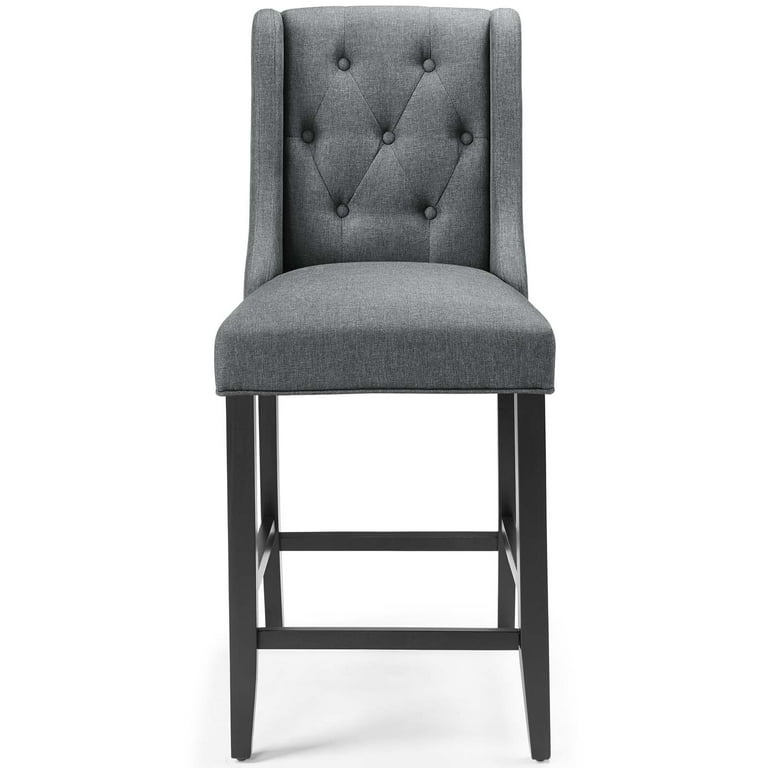 Tufted Counter Stool Chair Fabric Wood Grey Gray Modern