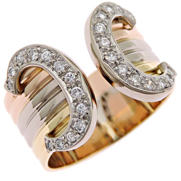 Pre-Owned Cartier 2C LM Diamond Ring #54 (Women's/Men's) R47732100 750 Pink Gold (Pink Tone)