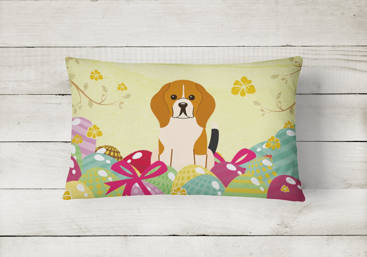 Easter Eggs Beagle Tricolor Canvas Fabric Decorative Pillow