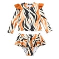 thumbnail image 4 of Girls 2 Piece Swim Dress Rash Guard Set UPF 50+ Long Sleeve Ruffled Skirt Tiger Print Orange 2-12,Size 4-5 T, 4 of 7