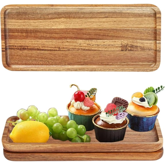 Acacia Wooden Serving Trays Set: 3 Pcs Solid Wood Serving Platters, Rectangle Wooden Platters for Serving Food Party, Wooden Tray for Charcuterie, Appetizer Serving Tray 11.4 x 4.13 x 0.59 inches