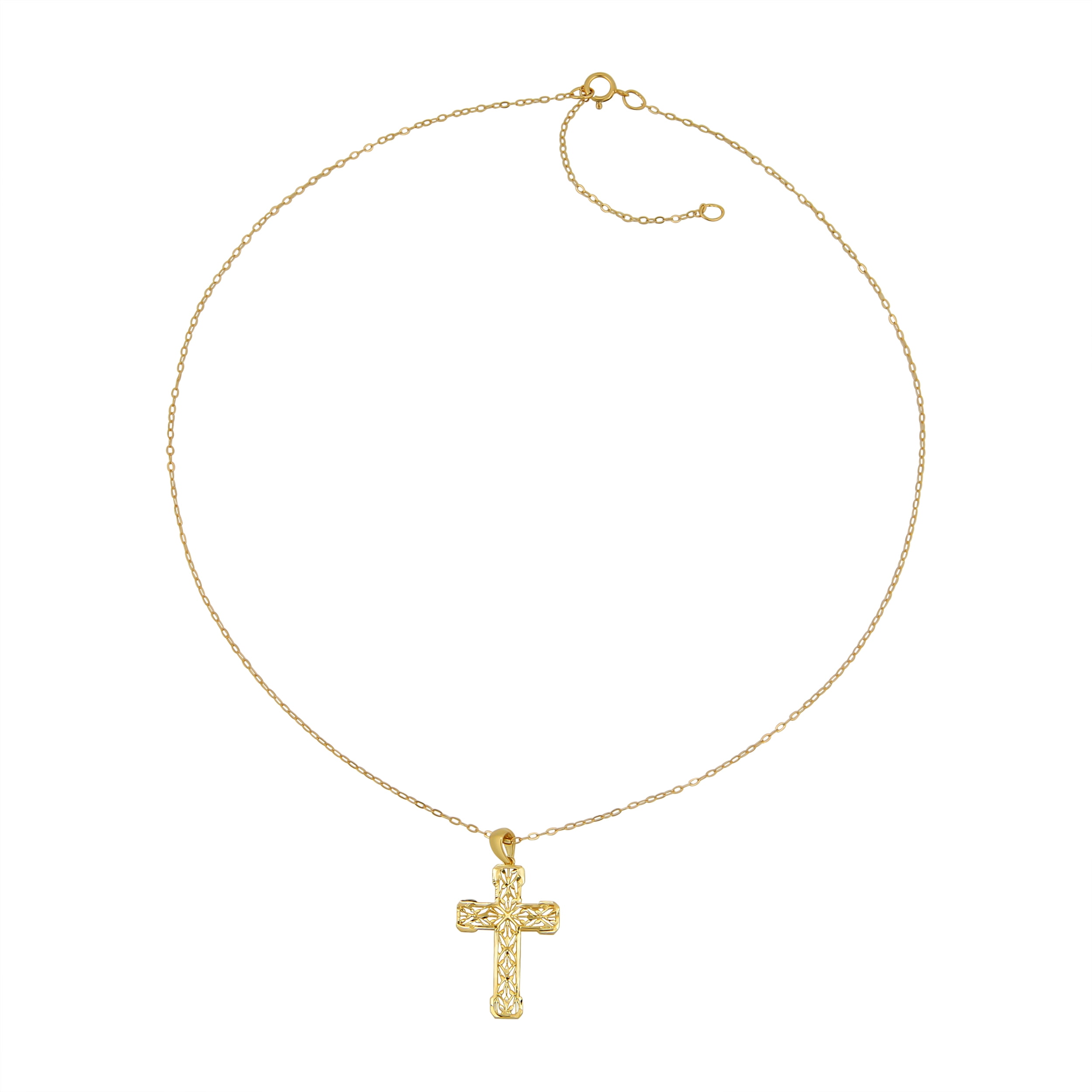 Brilliance Fine Jewelry 10KT Yellow Gold Filigree Cross Pendant with 18" Gold Filled Chain