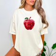 thumbnail image 4 of Red Disco Apple Shirt for Women & Teens Faux Glitter Teacher Tee, Ivory Shirt, M, 4 of 5