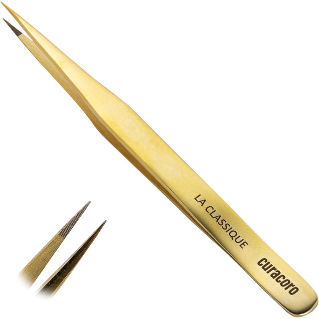 Curacoro Pince à Cils - Pince à Cils Professionnelle et de Précision à Pointe en Fibre pour Extensions de Cils, Pinces Multi-Formes et Usages pour le Volume, l'Isolation et les Cils Classiques (Or, la Classique)