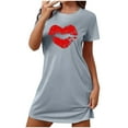 thumbnail image 2 of Sakmal Robe de Nuit Moomoo Confortable pour Femmes Grande Taille Courte Grise Robe de Maison à Manches Courtes Imprimé Cœur Chemises de Nuit pour Femmes, 2 of 5