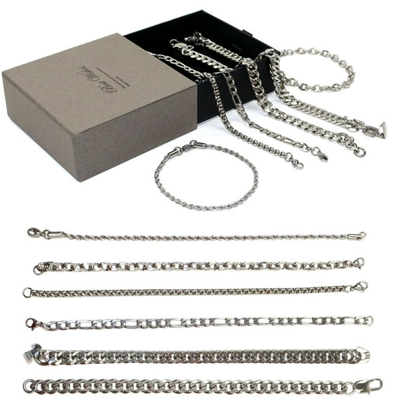 Stainless Steel Bracelets for Men Women 6 PCS - Cuban Link Bracelet Rope Paperclip Chain Bracelets Set (7.5/8.3/9 Inches)