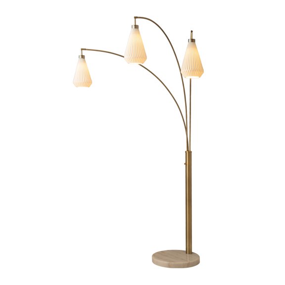 Concord Bone Porcelain Shade 3 Light Arc Floor Lamp 85 Weathered Brass Walnut
