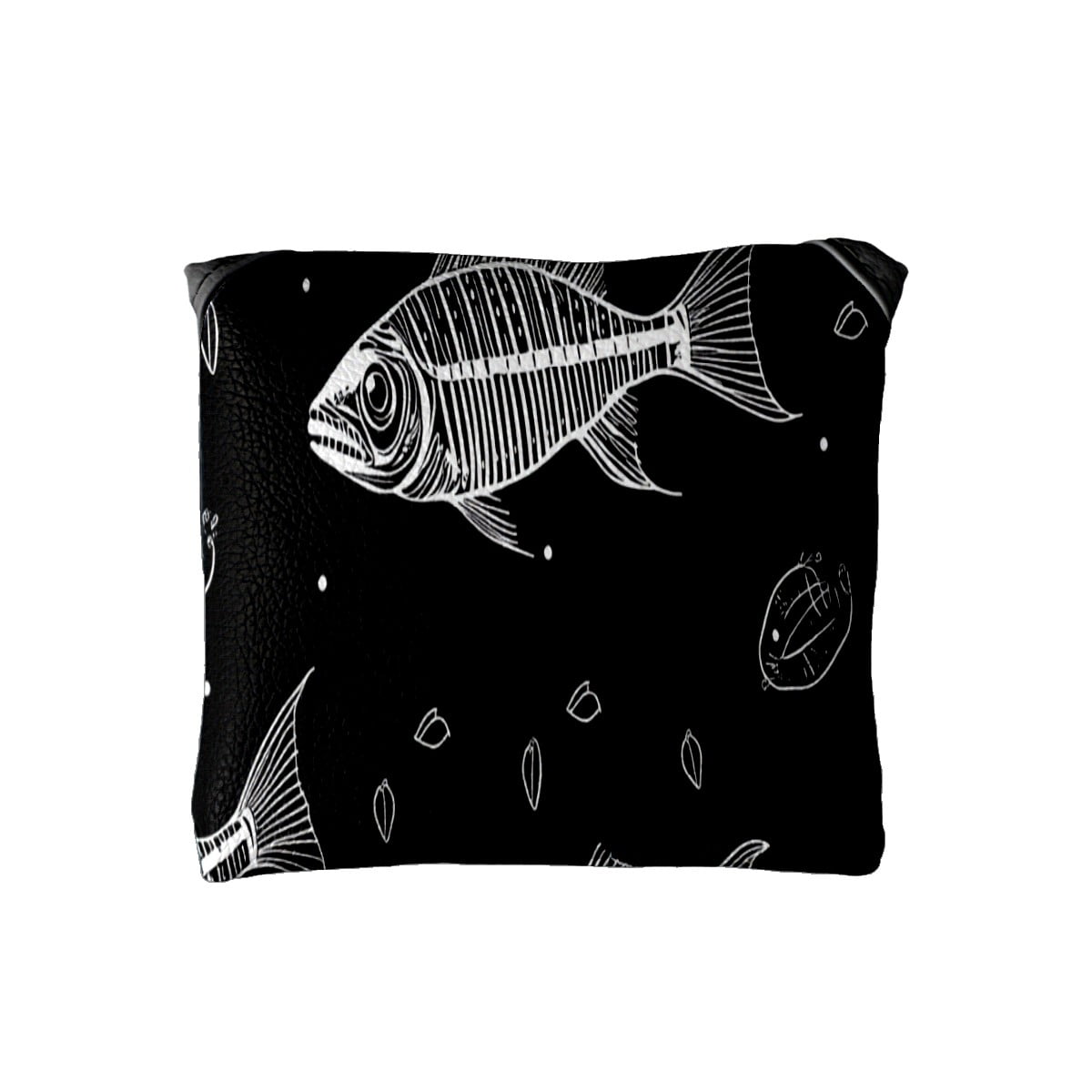 Golf Mallet Putter Cover Premium Leather Waterproof Golf Putter Head Cover with Magnetic Closure Cartoon Fish Bones