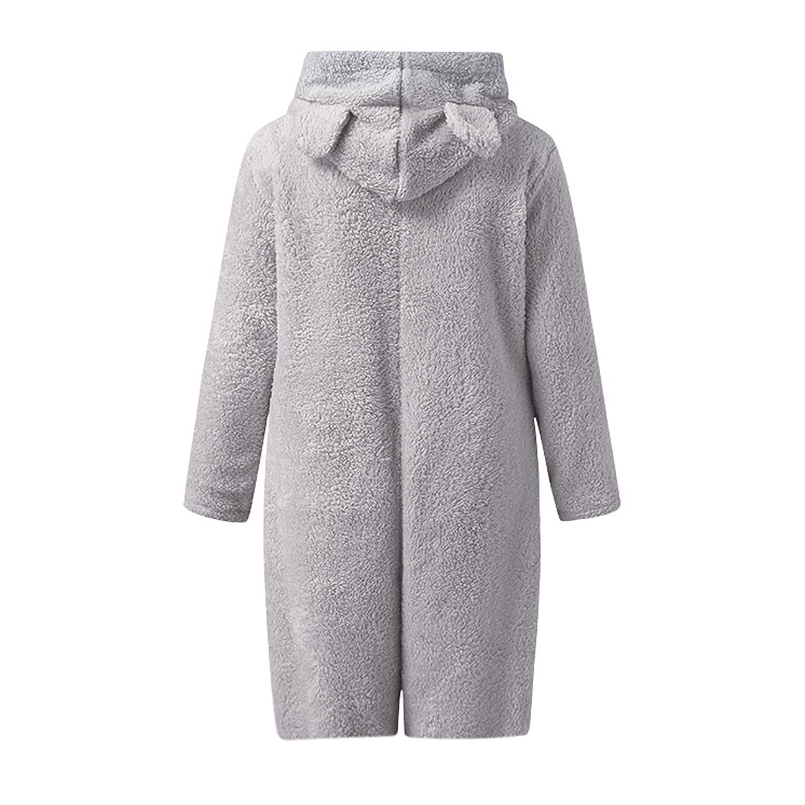 BiZtdJrK Womens Plush Onesies Pajamas Sherpa Fleece Short Jumpsuit Fuzzy Cute Ear Hooded Romper Zipper Sleepwear, Gray, S