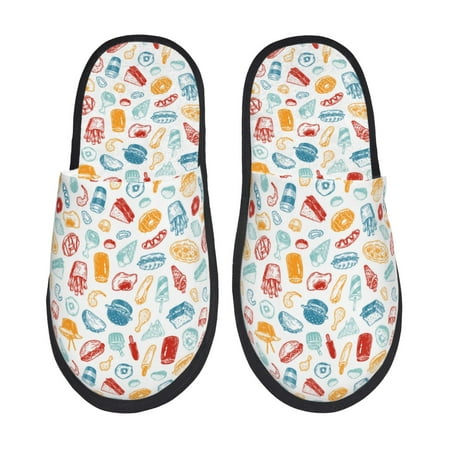 Balery Fast Food 2 Slient Indoor Furry Fleece Comfort House Shoes Soft Non-Slip Home Shoes Cotton slippers House Slippers-- Medium