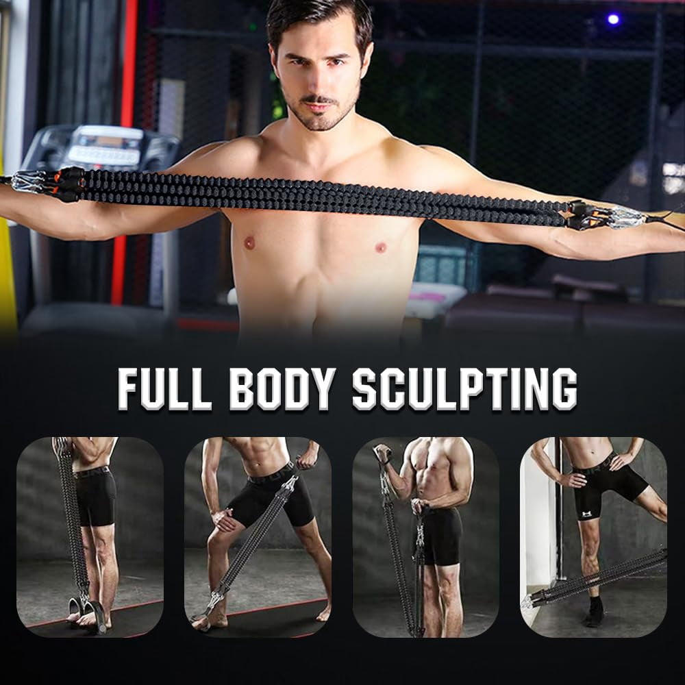 Pedal Resistance Band with Handle - 21 Fitness Resistance Bands, 4 Tube Ankle Puller for Ab Training and Full Body Workout