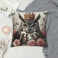 thumbnail image 2 of Orinice Owl Crown Roses Graphic Decorative Cushion Throw Pillow Cover Short Plush Zipper Closure for Home Living Room Sofa 1PC 12x12in, 2 of 5