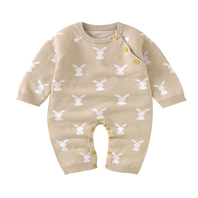 Combinaison Automne pour Bébés Filles Garçons Manches Longues Col Imprimé Dessin Animé Bunny