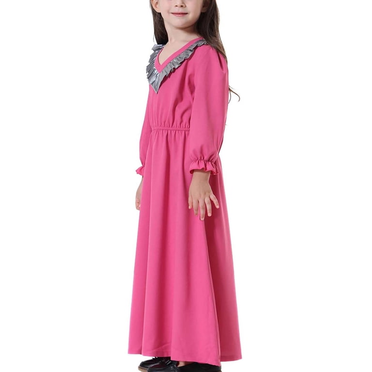 Girls Dresses,Big Girls Teenagers Muslim Dress,Prayer Maxi Dress Hijab  Islamic Abaya Long Sleeve Striped Round Neck Pleated A Line Swing Dress  4-17 Years Hot Pink 10-11 Years - Walmart.com
