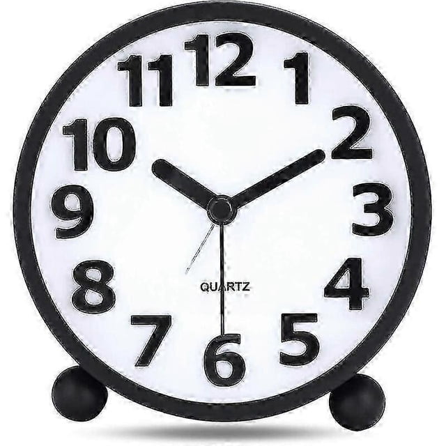 Silent Analog Alarm Clock,black Metal Large 3d Digits,non Ticking Table Clock With Night Light Bedside Alarm Clock 10.8cm