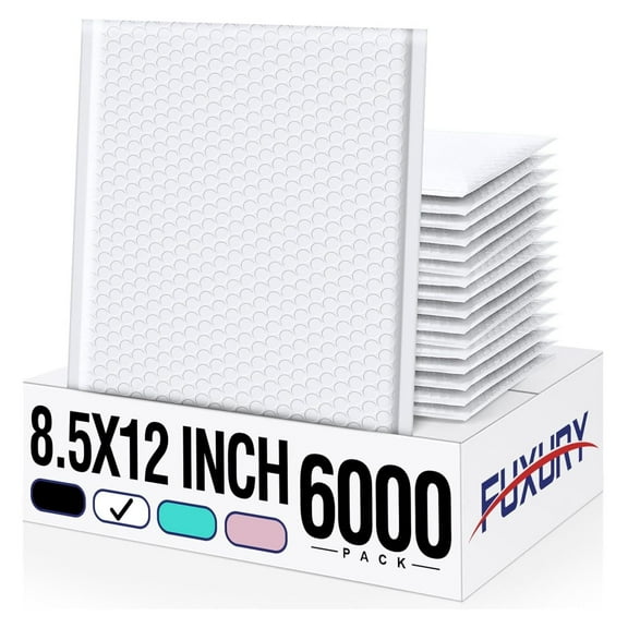 Bubble Mailers 8.5x12" White Padded Envelopes 6000Pack Strong Adhesion Thick Padded Mailers for Small Business Mailing Books Clothes Makeup Supplies