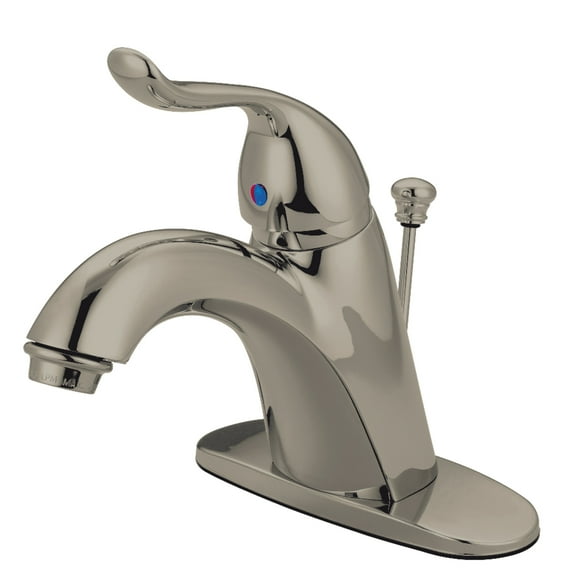 Kingston Brass KB6408YL Yosemite One-Handle 1-Hole Bathroom Faucet with Deck Plate and Pop-Up Drain in Brushed Nickel
