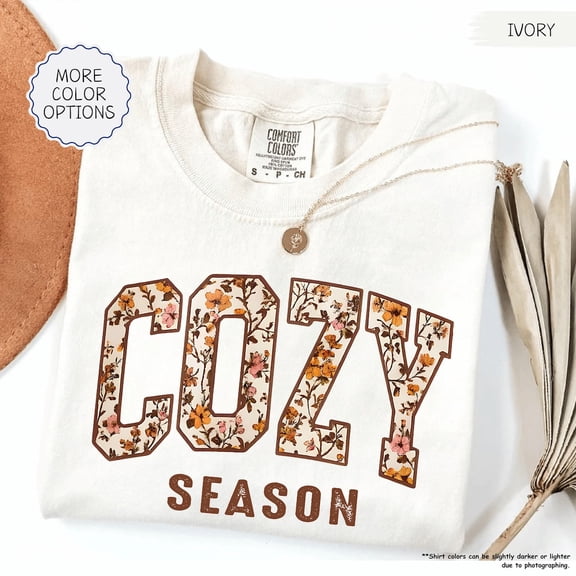 VibeNest Studio Unisex Cozy Season Vintage Floral Fall Autumn Aesthetic Garment-Dyed Graphic Tee