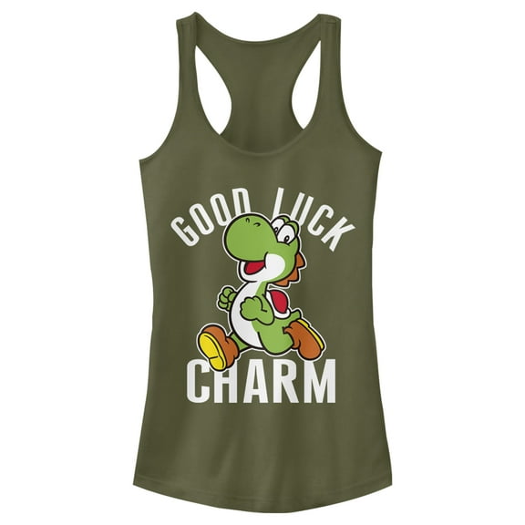 Junior's Nintendo Super Mario Yoshi St. Patrick's Good Luck Charm  Racerback Tank Top Military Green X Large